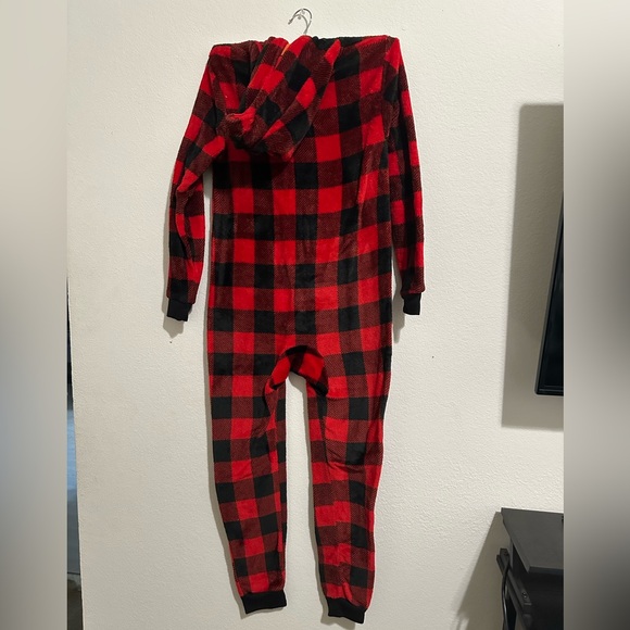 Red and Black Plaid Onesie Hooded Pajamas - Picture 3 of 3